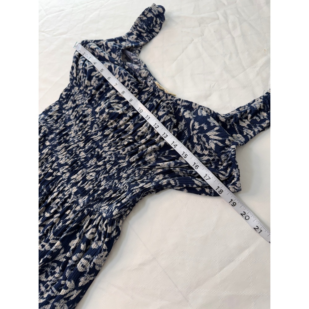 Faherty Sunseeker Smocked Waist Midi Dress Boho Blue Juniper Ikat Floral Cottage - Picture 7 of 8